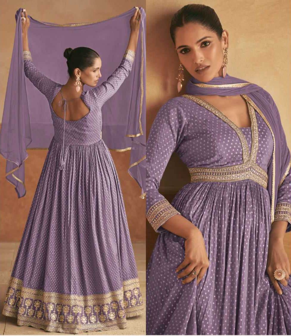 Pure Silk Embroidery Party Wear Gown - MYLUXURY LANE ENTERPRISE